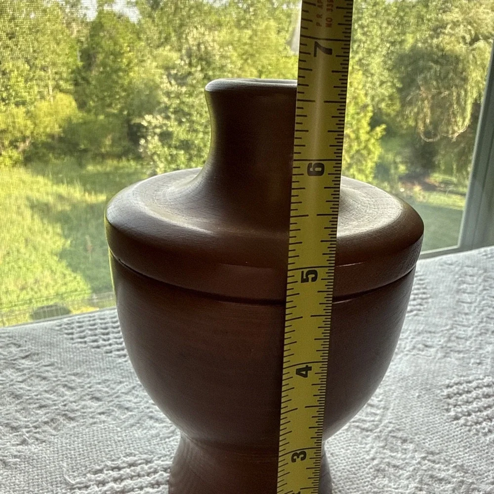 Vintage Hand Turned Wooden Trinket Storage Box with Lid 6.5